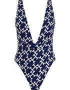 Tommy Hilfiger Цял бански с принт - Бял/Тъмносин
