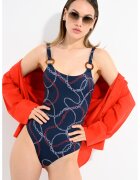 Tommy Hilfiger Цял бански с принт - Бял/Тъмносин