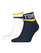 Tommy Hilfiger Унисекс къси чорапи с лого 2 чифта Ултрамарин синьо/Шафраново жълто/Мръснобял