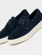 Tommy Hilfiger Велурени кежуъл обувки с лого Мръснобял/Тъмносин