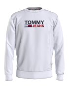 Tommy Jeans Блуза от органичен памук с деколте в основата на врата и щампа на лого - спортна - бяла