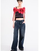 Tommy Jeans Десениран къс слим топ - Черен/Виолетов