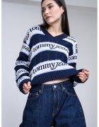 Tommy Jeans Къс пуловер от органичен памук - Бял/Тъмносин