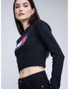 Tommy Jeans Къс пуловер с лого - Черен