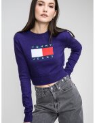 Tommy Jeans Къс пуловер с лого - Виолетов