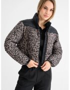Tommy Jeans Късо зимно яке с животинска шарка и висока яка - Черен/Кафяв