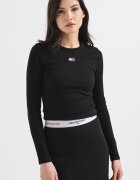 Tommy Jeans Памучна слим блуза Черен