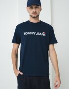 Tommy Jeans Памучна тениска с лого Червен/Бял/Тъмносин