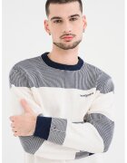 Tommy Jeans Пуловер с овално деколте и лого - Бял/Тъмносин