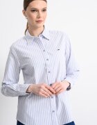 Tommy Jeans Раирана риза от органичен памук Бял/Прашен люляк