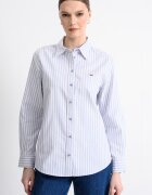 Tommy Jeans Раирана риза от органичен памук Бял/Прашен люляк