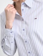 Tommy Jeans Раирана риза от органичен памук Бял/Прашен люляк