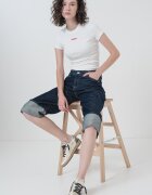 Tommy Jeans Рипсена слим тениска с овално деколте Бял
