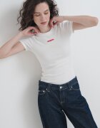 Tommy Jeans Рипсена слим тениска с овално деколте Бял