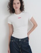 Tommy Jeans Рипсена слим тениска с овално деколте Бял