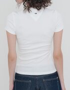 Tommy Jeans Рипсена слим тениска с овално деколте Бял