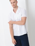 Tommy Jeans Риза от органичен памук и лен Мръснобял