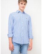 Tommy Jeans Риза с лен на райе - Ултрамарин синьо/Светлосин
