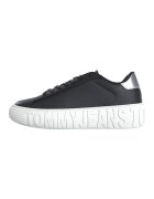 Tommy Jeans Скосени спортни обувки с кожа и лого - Бял/Черен/Сребрист