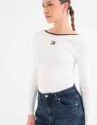 Tommy Jeans Слим блуза с деколте-лодка Бял