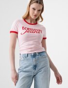 Tommy Jeans Слим къса тениска с лого Пастелнорозов/Аленочервен