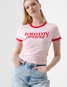 Tommy Jeans Слим къса тениска с лого Пастелнорозов/Аленочервен