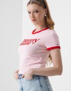 Tommy Jeans Слим къса тениска с лого Пастелнорозов/Аленочервен