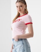 Tommy Jeans Слим къса тениска с лого Пастелнорозов/Аленочервен