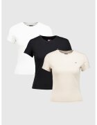 Tommy Jeans Слим памучна тениска - 3 части - Бял/Черен/Бежов