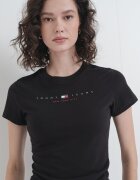 Tommy Jeans Слим памучна тениска Червен/Бял/Черен