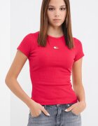 Tommy Jeans Слим тениска с рипс Малина/Розово