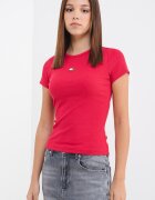 Tommy Jeans Слим тениска с рипс Малина/Розово