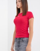 Tommy Jeans Слим тениска с рипс Малина/Розово