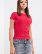 Tommy Jeans Слим тениска с рипс Малина/Розово