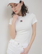 Tommy Jeans Слим тениска с рипс Мръснобял