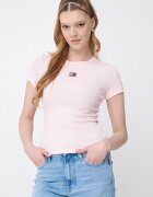 Tommy Jeans Слим тениска с рипс Светлорозов