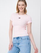 Tommy Jeans Слим тениска с рипс Светлорозов