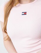 Tommy Jeans Слим тениска с рипс Светлорозов