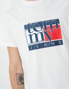 Tommy Jeans Стандартна тениска с фигурален принт Мръснобял/Тъмносин