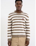 Tommy Jeans Свободен пуловер на райе с алпака - Бял/Камел