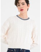 Tommy Jeans Свободен пуловер с релеф - Бял/Ултрамарин синьо