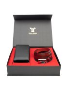 Toro Nero Дамски портфейл и комплект колан - естествена кожа - черно-червен - Little-Slim - 13*9.5*3