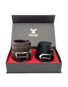 Toro Nero Комплект дамски и мъжки колан - естествена кожа - черно-кафяв - Thick-Industrial - 110см