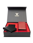 Toro Nero Комплект дамски портфейл и мъжки портфейл естествена кожа - Червен/Черен