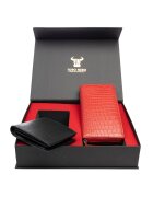 Toro Nero Комплект дамски портфейл и мъжки портфейл - естествена кожа - червен - Gia-Muselles