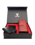 Toro Nero Комплект дамски портфейл и мъжки портфейл - естествена кожа - Reset-Vita Opzioni - 64875 - Червен/Черен - 9.5*19*3