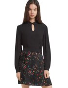 Tru Trussardi Дамска рокля Trussardi Jeans - черна - флорална - 100% полиестер - с дълги ръкави