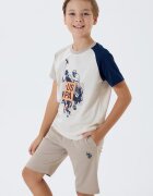 U.S. Polo Assn. Къс спортен екип с лого Бял/Светло бежово/Тъмносин