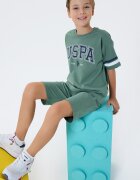 U.S. Polo Assn. Къс тренировъчен екип от памук с лого Аква зелено
