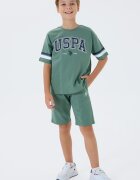 U.S. Polo Assn. Къс тренировъчен екип от памук с лого Аква зелено